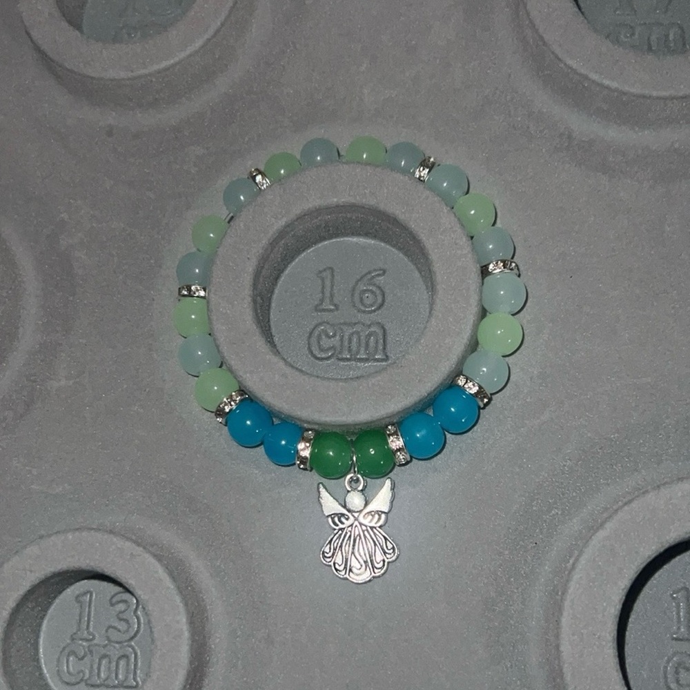 Silver Angel Charm Beaded Bracelet